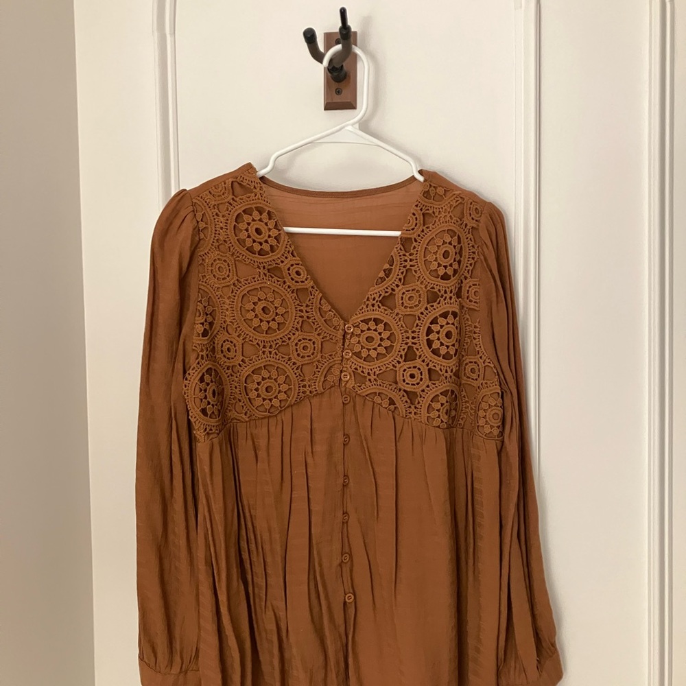 Terra cotta Brown Crochet Blouse